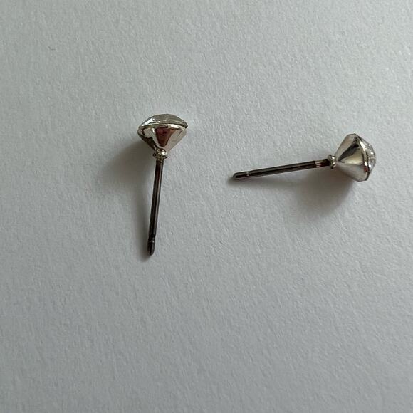 Dainty Silver Tone Crystal Rhinestone Stud Earrings Classic Round Sparkle Mini - Picture 3 of 5